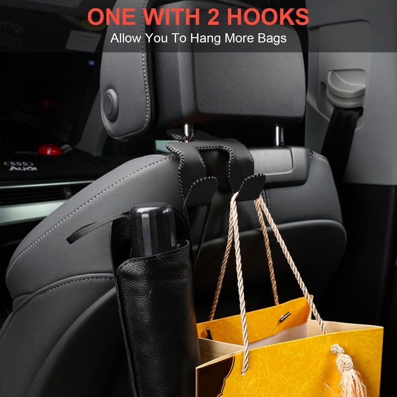 AMVOYOA ?2021 Upgraded? Car Purse Hook  2 in 1 Car Seat Headrest Hooks Durable Hanger Storage Holder Leather Organizer for Hanging Grocery Bags  2 Pack  Black - Image 3